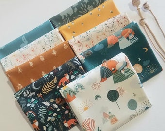 Woodland Fabric Bundle, Art Gallery Fabrics, Fox, Deer, Timblerline, 9 piece, Quilting Cotton, Jessica Swift, bears, mountains