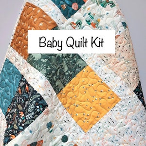 Baby Quilt Kit, Woodland, Mountains, Timber, Rustic, Modern Colors, Gender Neutral, Fox, Bear, Rabbit, Teal, Rust, Gold