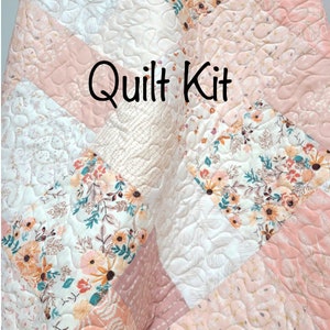 Quilt Kit, Farmhouse Style, Baby Girl, Heirloom Quality, Crib Quilt, Patchwork, Blush Pink, Cream, Light Coral, Mauve, Nursery, DIY