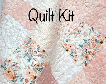 Quilt Kit, Farmhouse Style, Baby Girl, Heirloom Quality, Crib Quilt, Patchwork, Blush Pink, Cream, Light Coral, Mauve, Nursery, DIY