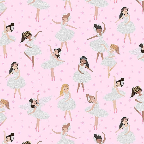 Pink Ballerina Fabric, Glitter Girls, Music Box, Dear Stella, Quilting Cotton, Glitter fabric, ballet, dance