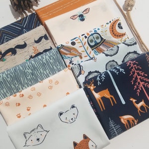 Woodland Fabric Bundle, Art Gallery Fabrics, Fox, Deer,  Little Forester, 10 piece fat quarter bundle, Quilting Cotton