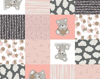 Teddy Bear Fabric, Cheater Panel, Sleep Tight Cheater Pink, Riley Blake Designs, Cotton Fabric, Quilting Cotton