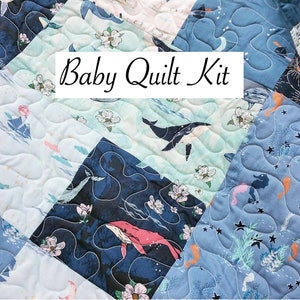 Nautical Baby Quilt Kit, Ocean Nursery DIY Blanket, Whale and Seahorse Patchwork Kit