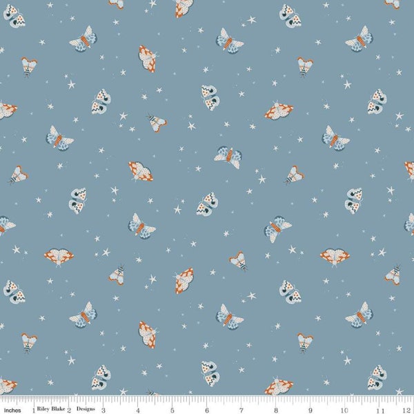 Camp Woodland, Moths, Denim, Riley Blake, Blue, Quilting Fabric