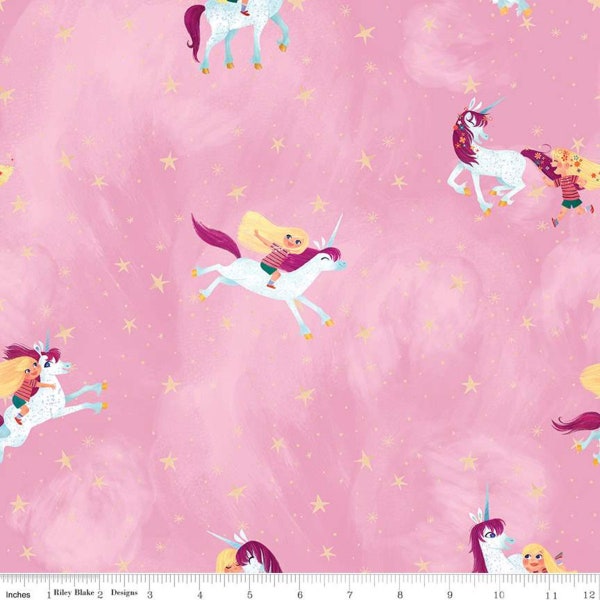 Unicorn Fabric, Riley Blake, Cotton Fabric, Quilting Cotton, Uni the Unicorn, Main Light Pink