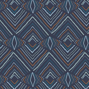 Geometric Fabric, Art Gallery Fabrics, Wavelength Forester, yardage, navy blue