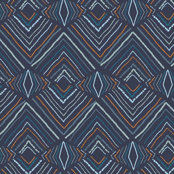 Geometric Fabric, Art Gallery Fabrics, Wavelength Forester, yardage, navy blue