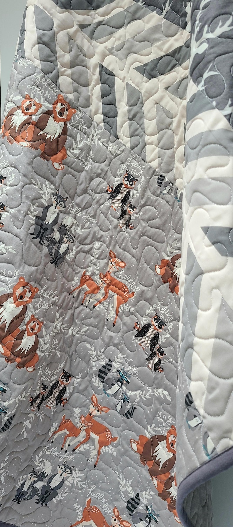 Rustic Woodland Baby Boy Quilt: Gray Nursery Crib Bedding -