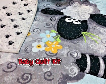 Baby Quilt Kit, Lamb, Boy, Blue, DIY, Easy quilt project. Baby Shower Gift