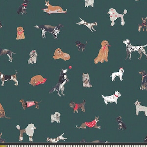 Dog Fabric, Santa&#39;s Good List, Wintertale, Art Gallery Fabric, Dalmation, Lab, poodle