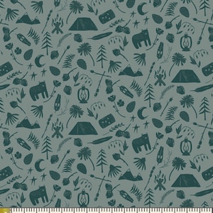 Art Gallery Fabric, Green, Camping Themed, Quilting Fabric, By the Yard, Camping Stories, Campsite