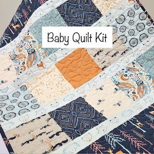 Baby Quilt Kit, Boy, Girl, Homemade, Little Forester, Navy, Blue, Orange, Woodland, Bees, Deer, Owl, Fox