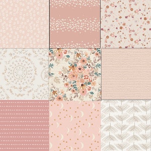 Blush Pinks, Florals, 9 pieces, Fat Quarter Bundle, Cotton Fabric, Art Gallery Fabrics, Soft tones, curated bundle