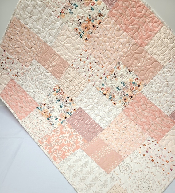 Farmhouse Baby Girl Quilt Heirloom Quality Crib Quilt Patchwork Blush Pink Cream Coral Peach and Mauve Handmade Etsy