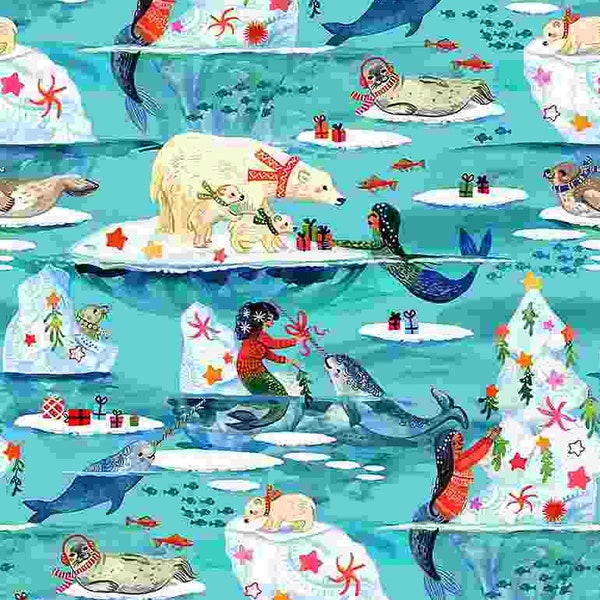 Arctic Waters, Polar Bear, Christmas Fabric, Dear Stella, STELLA-DMB2227 MULTI, Novelty Fabric, Quilting Cotton