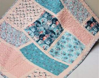 Organic Baby Quilt, Pink and Blue Floral, Lap, Floral, Modern Love, Woodland theme