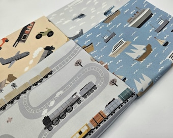 Fat Quarter Bundle, Things That Go Boy Fabric, Cars Trains Planes Ships