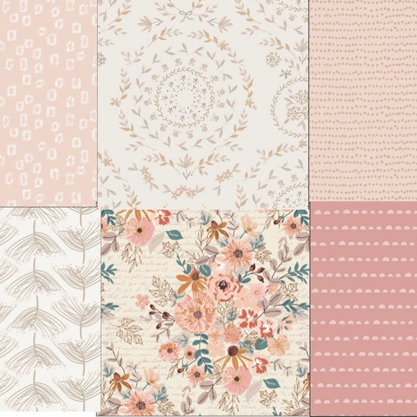 Blush Pinks, Florals, Fat Quarter Bundle, Cotton Fabric, Art Gallery Fabrics, Soft tones, curated bundle