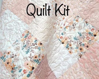DIY Pink Farmhouse Crib Quilt Kit: Blush Pinks Patchwork Nursery