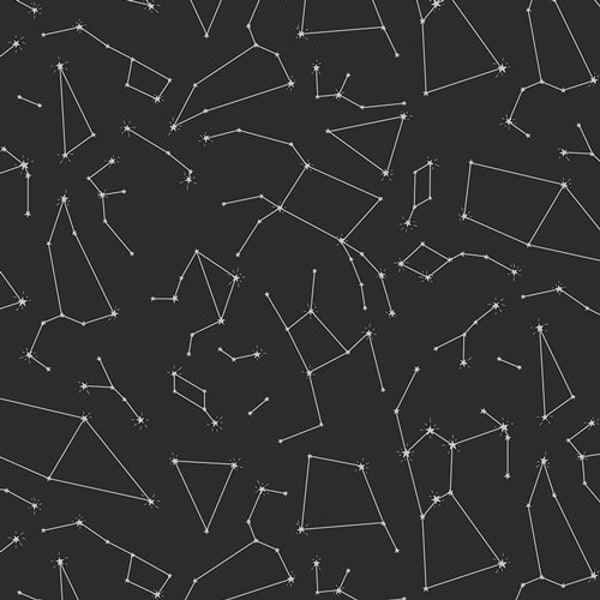 Constellation fabric, Black Cotton, Connect the Stars, Art Gallery fabrics, Stargazer, great for face masks