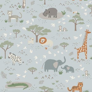 Safari Animals Fabric Leo and Savannah Main Blue Riley Blake Quilting Cotton