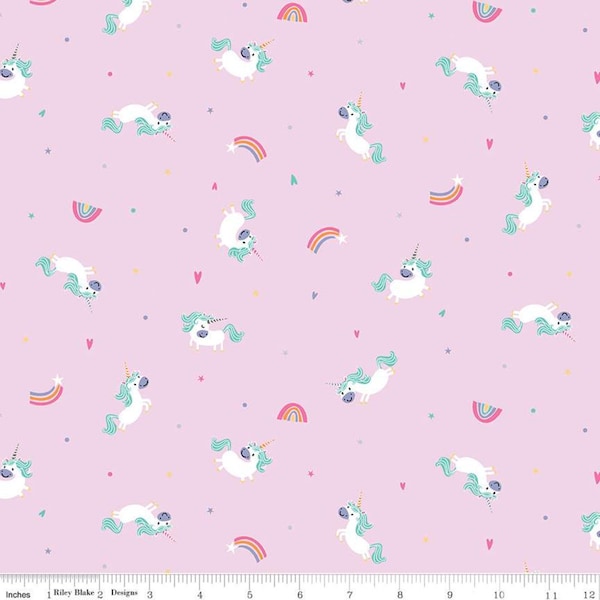 Unicorn Fabric, Riley Blake, Cotton Fabric, Quilting Cotton, Unicorn Kingdom, Toss Pink