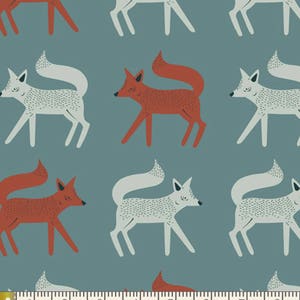 Modern Fox Quilting Fabric, Woodland Fabric By the Yard, Art Gallery, Sneaky Little Foxes, Campsite, Baby Quilt Material