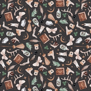 Witchy Fabric, Halloween, Magic Tools, Goblincore, Dear Stella, Quilting  Fabric STELLA-DRR2539