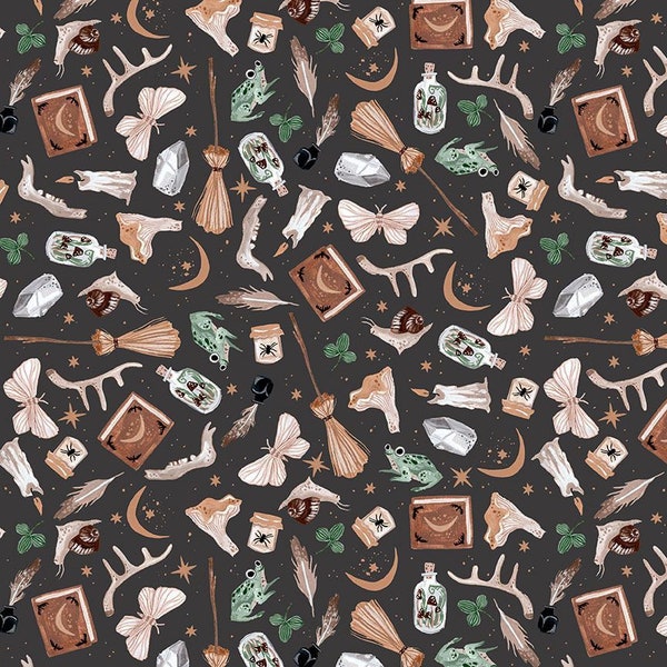 Witchy Fabric, Halloween, Magic Tools, Goblincore, Dear Stella, Quilting  Fabric STELLA-DRR2539