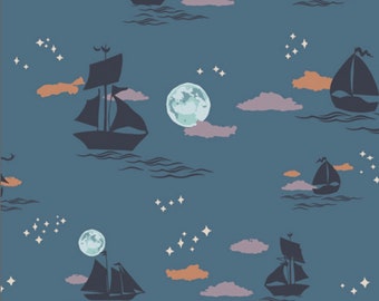 Art Gallery Quilting Fabric, Enchanted Voyage, Ship Fabric, Nautical, By the Yard, Offshore Dream Shadow