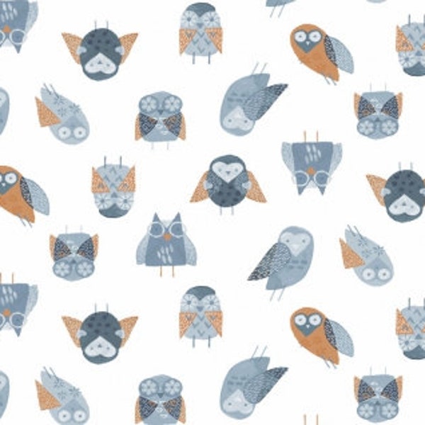Owl Fabric, Woodland Fabric, Quilting Cotton, Stay Wild, Dear Stella, Woodland Creatures, Baby Fabric, By the Yard, Yardage, Blue and White