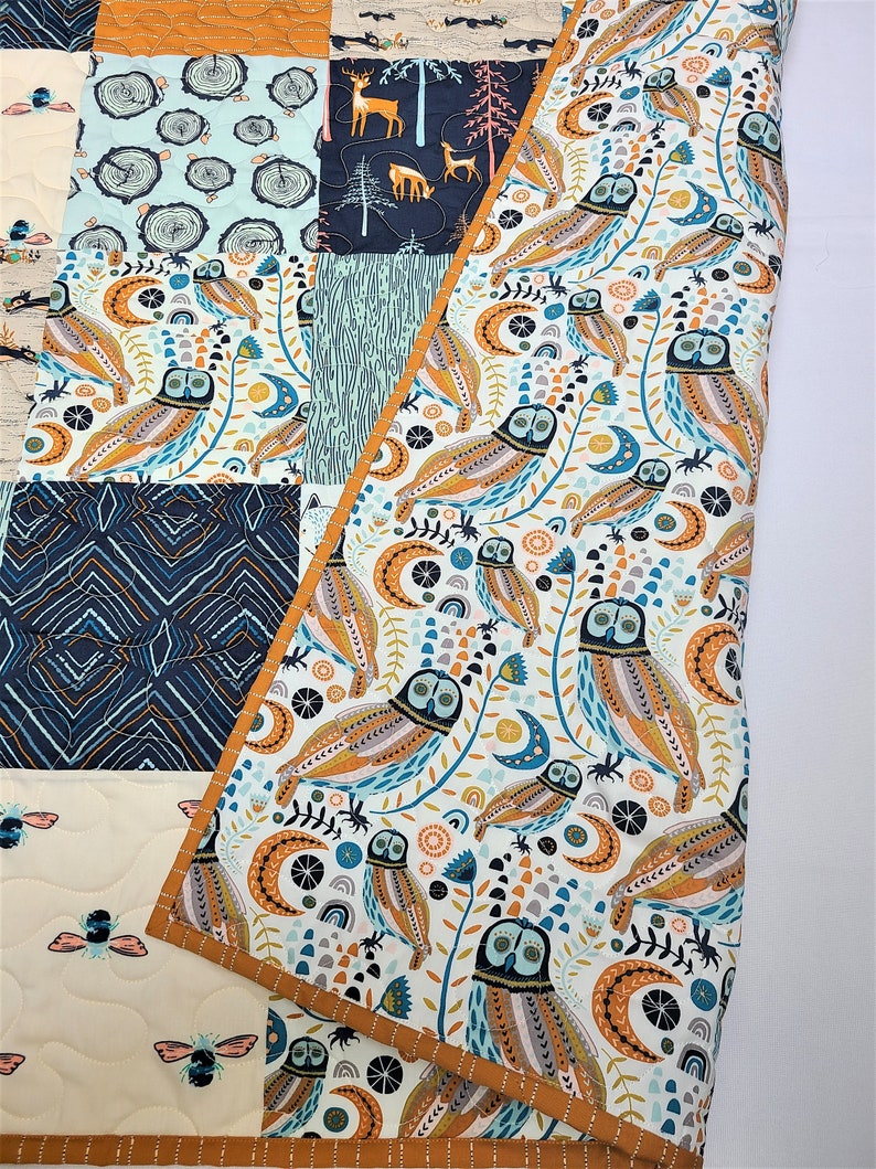 Baby Quilt Kit, Boy, Woodland, Rustic, Deer, Bees, Navy Blue, Orange, Little Forester, Owl, Art Gallery Fabrics, Girl image 4