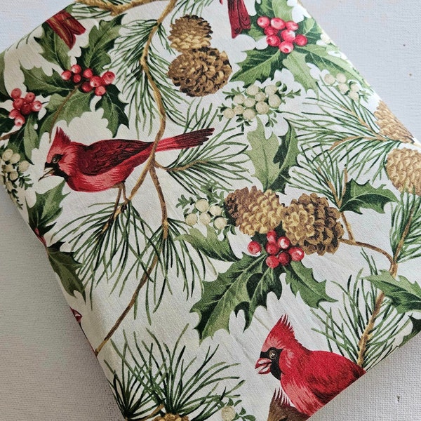 Christmas Fabric, Woodland Holiday, Sentimental Studios for Moda, Cardinals, Holly, pine cones, cream and red, quilting cotton