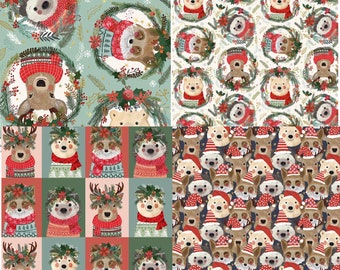 Christmas Squad, Fat Quarter Bundle, Mia Charro for Free Spirit Fabrics, Woodland Theme, Arctic animals