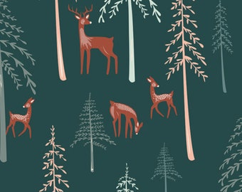 Deer Fabric: Woodland Art Gallery Cotton, Among the Pines (By the Yard)