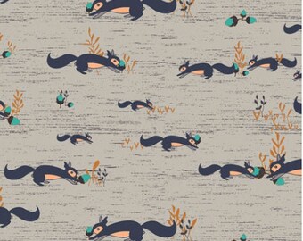 Squirrel Fabric, Squirrels at Play, Woodland Fabric, Art Gallery Fabrics, Little Forester, yardage, Maureen Cracknell