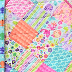 Nautical Quilt, Mermaid, Baby Girl Quilts, Handmade,  Colorful, Soft, Cuddly, Ocean, Beach, Seahorse, dolphin, fish, READY TO SHIP today!