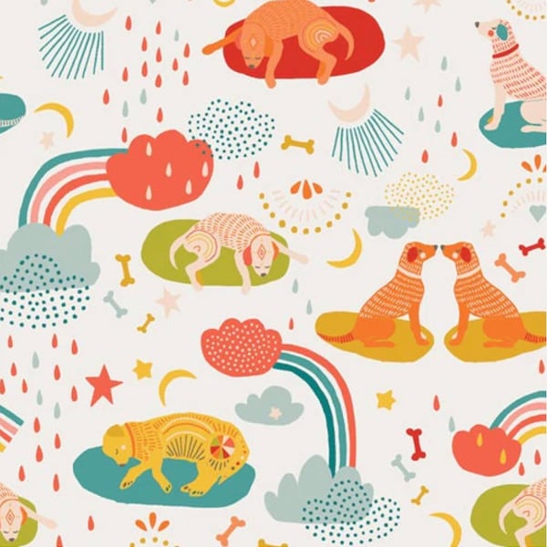 Dog Fabric, Daydream Dogdream, Oh Woof, Art Gallery Fabric, Rainbows, Jessica Swift, Bright and Fun