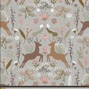Woodland Cotton Fabric, Art Gallery, Woodlandia Hemp, Botanist, Deer, Folksy