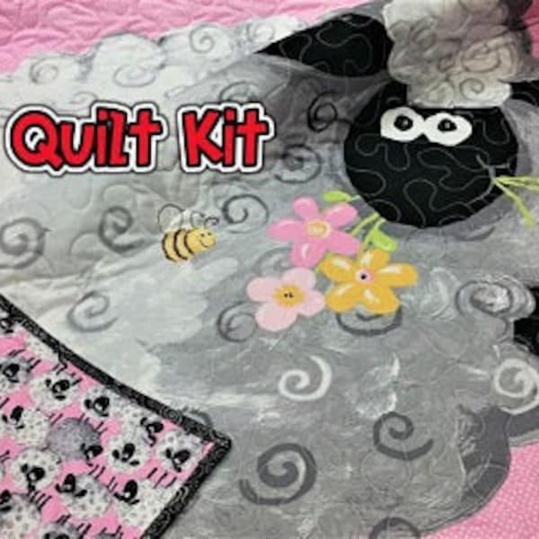 Lamb Quilt Kit, Baby Girl, Easy Quilt Project, DIY, Baby Shower Gift, Pink