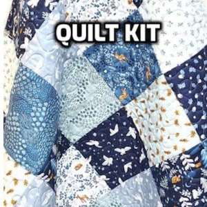 DIY Baby Boy Quilt Kit: Woodland Creatures, Shades of Blue