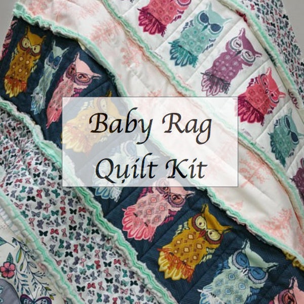 Baby Quilt Kit, Woodland, Rag Quilt, Art Gallery Fabrics, Baby Bedding, Crib Quilt, Owls, Bunnies, Butterflies, Girl, Toddler Blanket, DIY