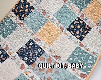 Easy Baby Quilt Kit, Woodland Animals, Boy, Navy Blue, Girl, Bear, Deer, Fox, Squirrel, Owl, Rabbit, Mushrooms, DIY