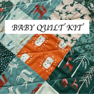 Woodland Baby Quilt Kit: Deer, Fox, Camping Theme, Art Gallery Fabrics