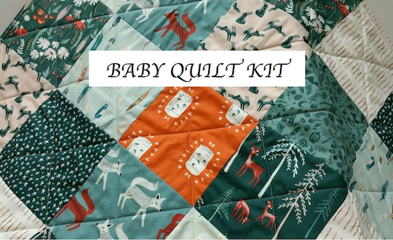 Baby Quilt Kit, Woodland, Deer, Fox, Camping Theme, Nursery Quilt,  Patchwork Quilt, Art Gallery Fabrics, Campsite, Baby Boy 
