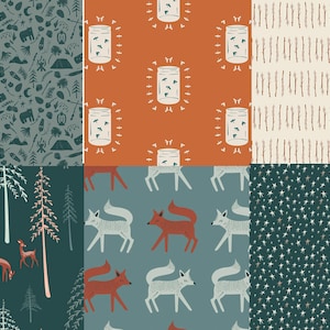 Woodland Fabric Bundle, Art Gallery Fabrics, Fox, Deer,  Campsite, Camping Theme, 6 piece fat quarter bundle, Quilting Cotton