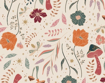 Floral Cotton Fabric: Wildwood Day Break, Woodland Keeper, Art Gallery Fabrics