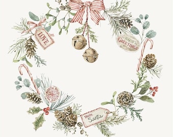 Christmas Wreath Fabric Panel Holiday Spirit Lisa Audit Riley Blake Cotton