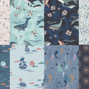 Fat Quarter Bundle, 8 piece, Art Gallery, Enchanted Voyage, Quilting Weight, Cotton, Fabric bundle, Baby Boy, Whales, Pirate Ship, Nautical